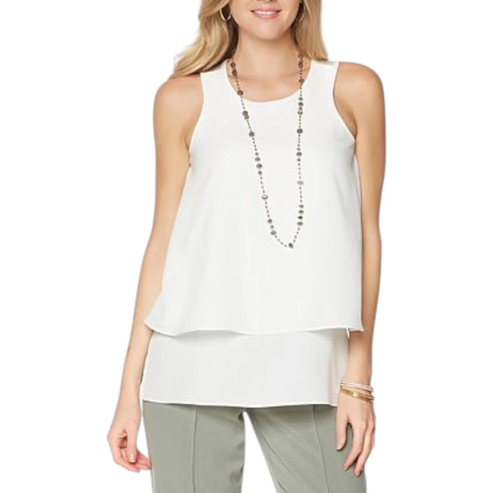DG2 by Diane Gilman Women's Mixed-Media Easy Tank Off White - Regular